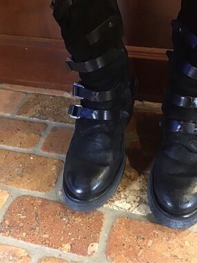 A.S.98 Black Buckle Strap Leather Combat Boots